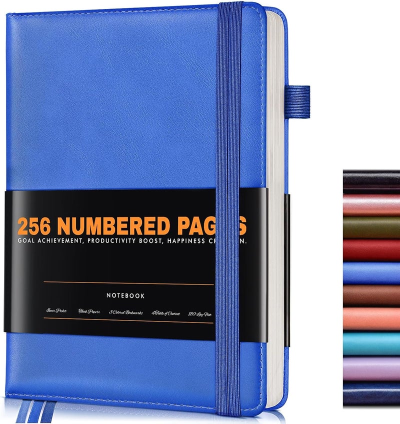 dilitego Lined Journal Notebook for Women Men, 256 Numbered Pages Hardcover Leather Journals for Writing, A5 Journaling Notebooks, College Ruled Journal for Business Work School Note Taking 5.75" x 8.38" Blue - Image 1